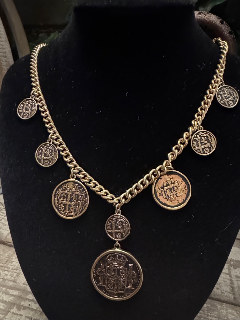 Monet Gold-Tone Layered Coin Charm Necklace - Picture 4 of 6
